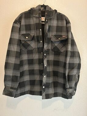 Dickies Black & Gray Plaid Hooded Shacket size XL 46-48 NWOT